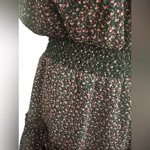 Rebecca Minkoff Black with Pink Floral Ruffled Elastic Waist Mini Dress Size S - Picture 4 of 7